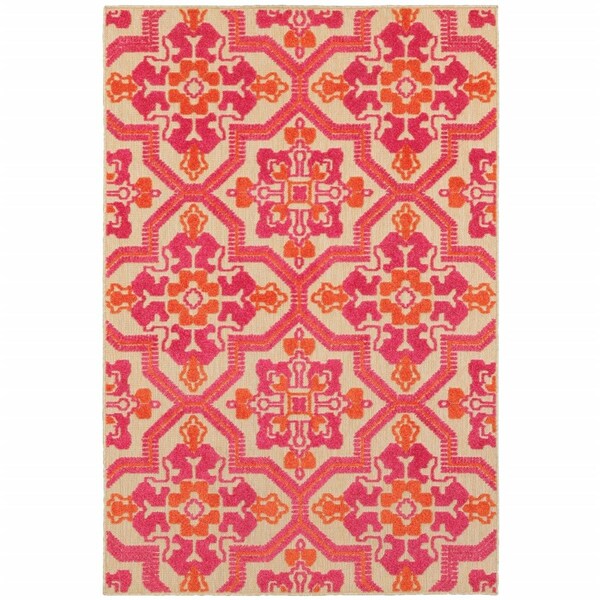 Palacedesigns 7 x 10 ft. Pink & Orange Medallion Indoor & Outdoor Area Rug PA2627537 - main